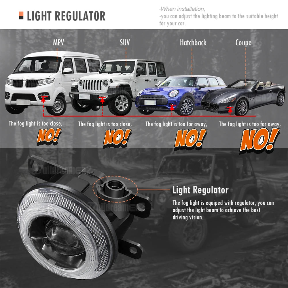2 Pieces LED Lens Fog Light For Dacia Renault Duster 2010-2020 30W 8000LM Adjustable Car Front Bumper Fog Lamp Assembly H11