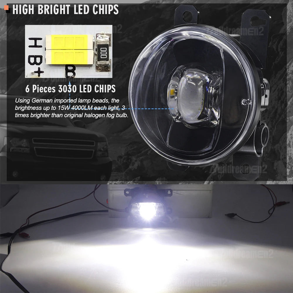 2 Pieces LED Lens Fog Light For Dacia Renault Duster 2010-2020 30W 8000LM Adjustable Car Front Bumper Fog Lamp Assembly H11