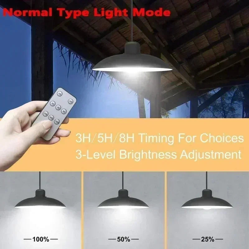 Solar Pendant Lamp Outdoor Waterproof Chandelier Light Hanging Shed LED Decorations with Remote Control for Indoor Shed Barn Roo