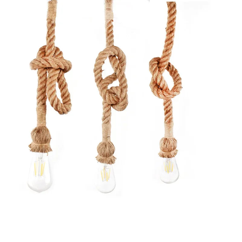 Vintage 1/2/3/4/5m long Hemp Rope Retro Loft Single Head Double Heads Industrial light Hanging Lamp Pendant Light Edison Lamp