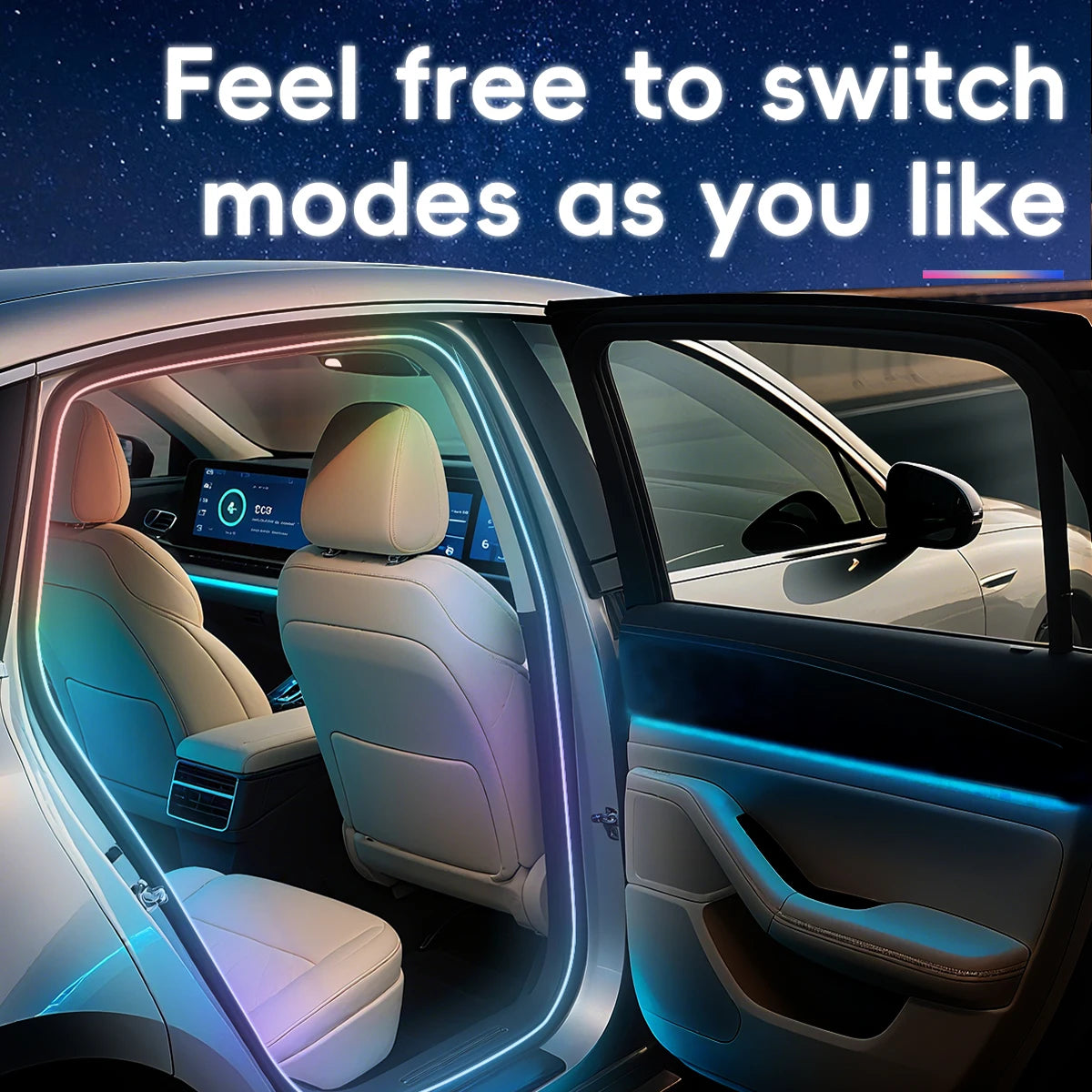 4 in 1 Full Color Streamer Car Door Frame LED Ambient Lights Symphony Acrylic Light Strip USB Atmosphere Lamp Kit Remote Control