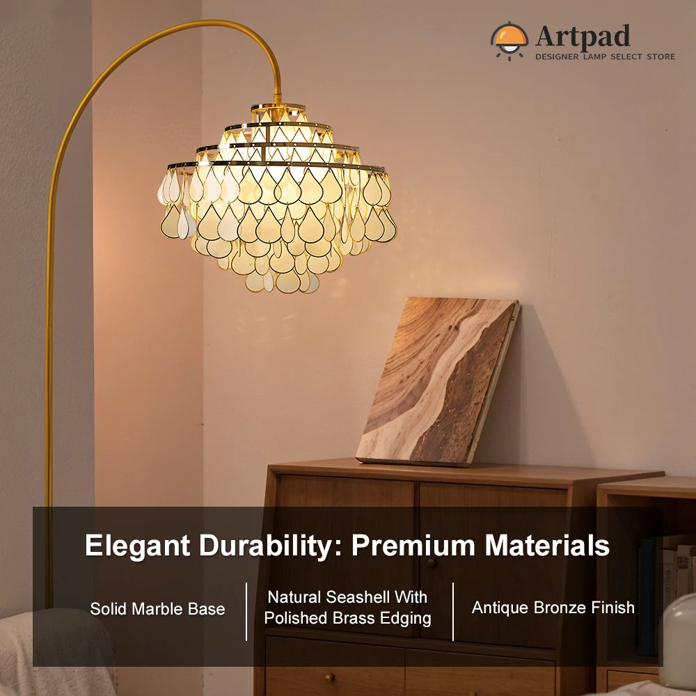 Luxury Bronze Floor Lamp For Living Room Bedroom Study Table Modern Room Decoration White Natural Seashell Stand Light
