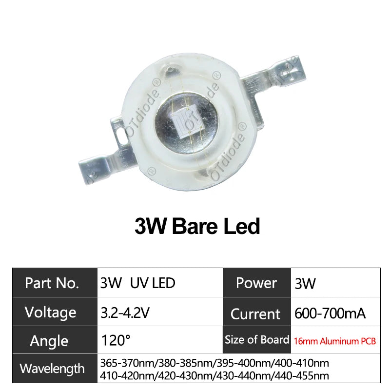 1-50pcs 3W 3535 UV Purple High Power LED Lamp Chip 365nm 370nm 385nm 395nm 400nm 410nm 420nm Beads Ultra Violet Light With PCB