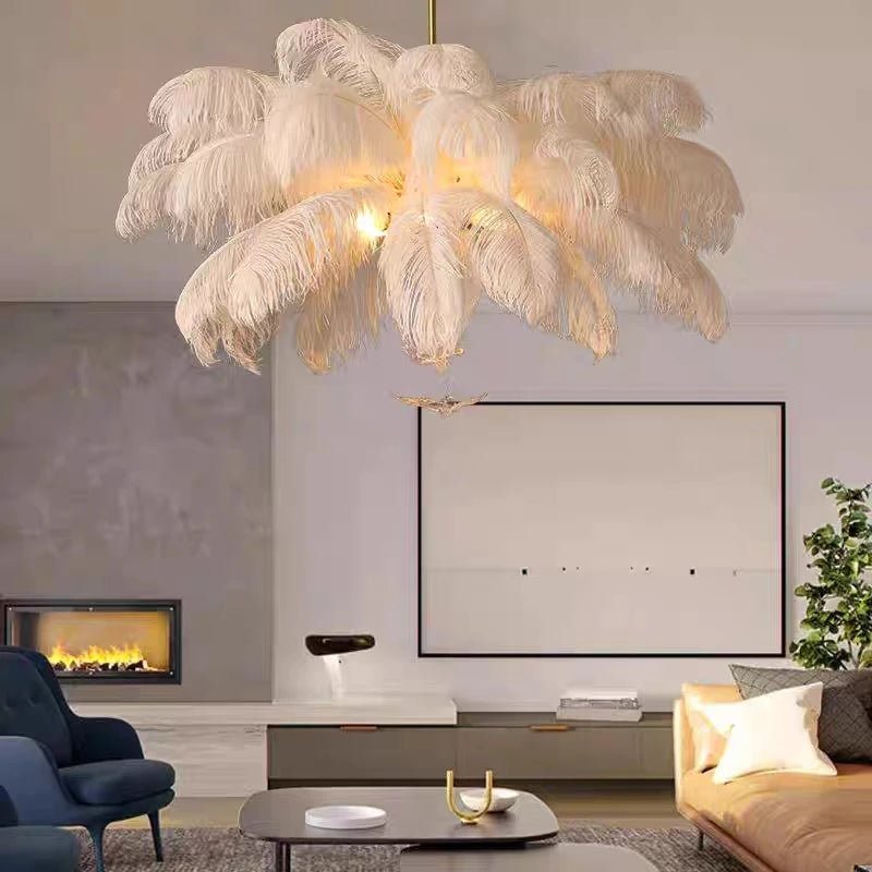 Luxury Ostrich Feather Lamp Led Pendant Lights Living Room Girl's Room Bedroom Indoor Lighting Chandelier Hanging Light Fixture