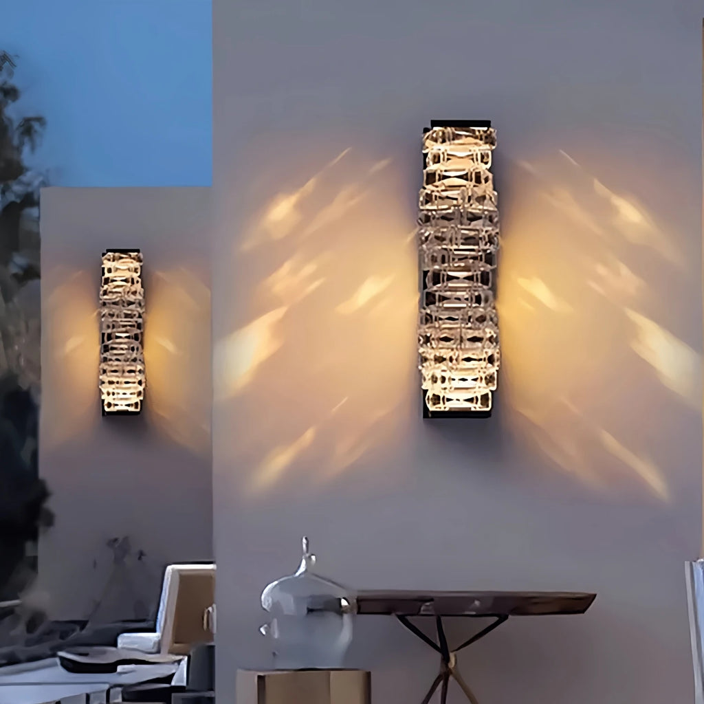 Nordic Outdoor Crystal Wall Light Black Waterproof Garden Decor Balcony Porch Front Door Outside Led Wall Mounted Lamp