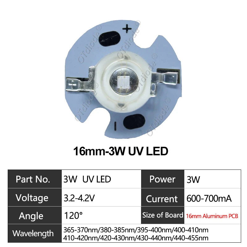 1-50pcs 3W 3535 UV Purple High Power LED Lamp Chip 365nm 370nm 385nm 395nm 400nm 410nm 420nm Beads Ultra Violet Light With PCB
