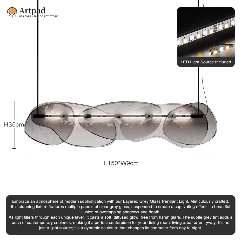 ltalian Modern Hanging Lamp For Dining room Kitchen Table Island Layered Clear Gray Glass Pendant Light Long LED Chandelier