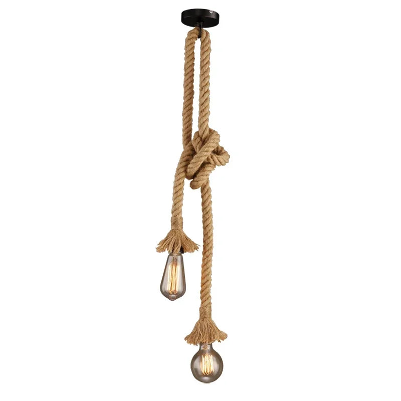 Vintage 1/2/3/4/5m long Hemp Rope Retro Loft Single Head Double Heads Industrial light Hanging Lamp Pendant Light Edison Lamp