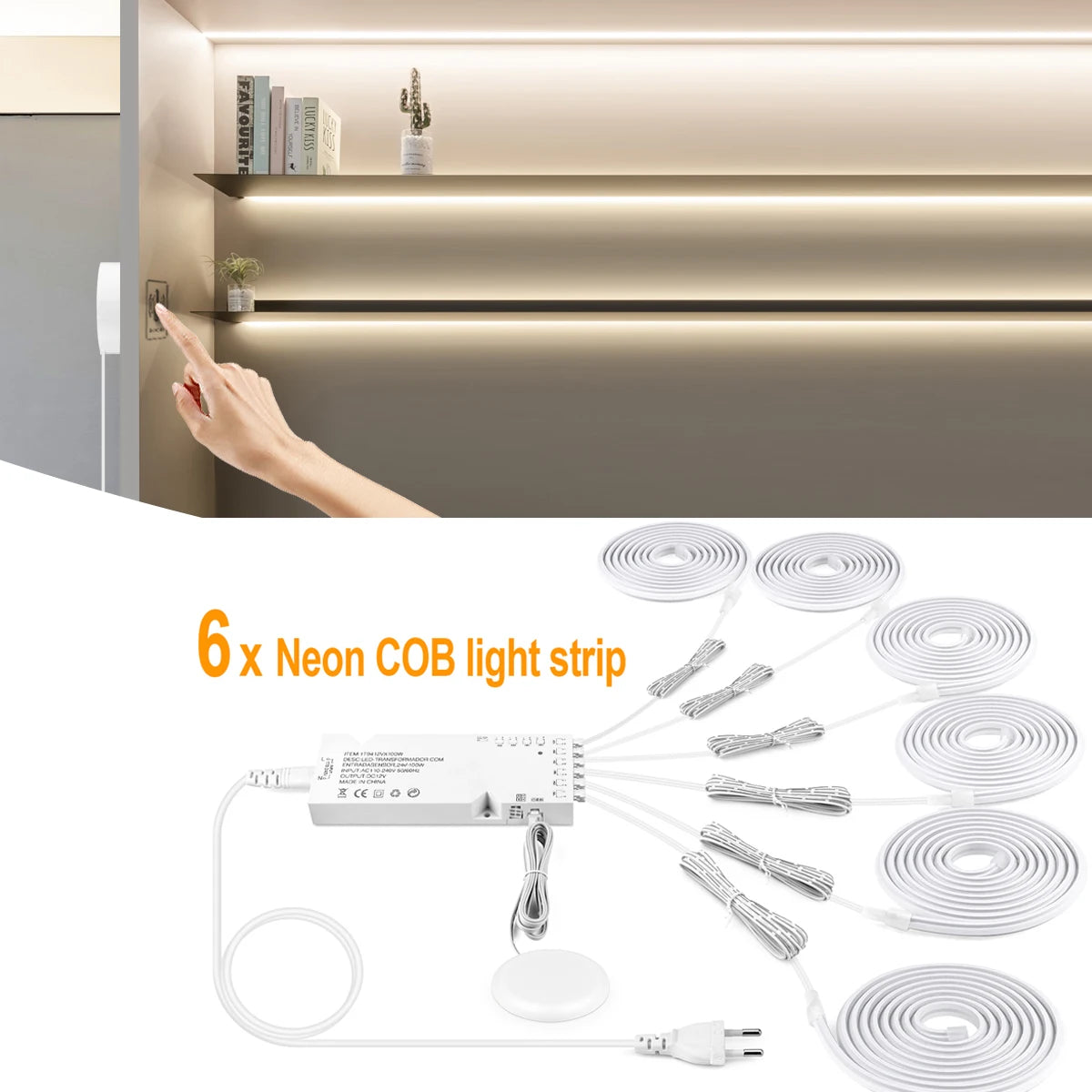 Neon COB Strip Acoustic Panel Wall Decoration Light Parallel LED Under Cabinet COB Light Motion Sensor Touch Switch LED Lamp 24V