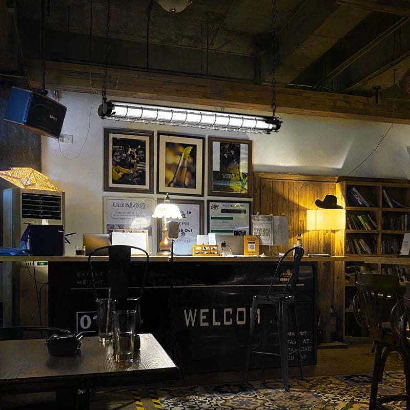 Industrial Retro Checkstand Chandeliers Long Metal Led Hanging Lamp For Office Bar Dining Room Kitchen Island Lighting Fixtures