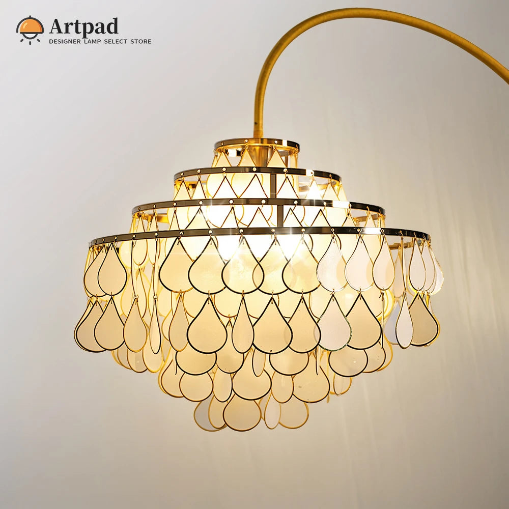Luxury Bronze Floor Lamp For Living Room Bedroom Study Table Modern Room Decoration White Natural Seashell Stand Light