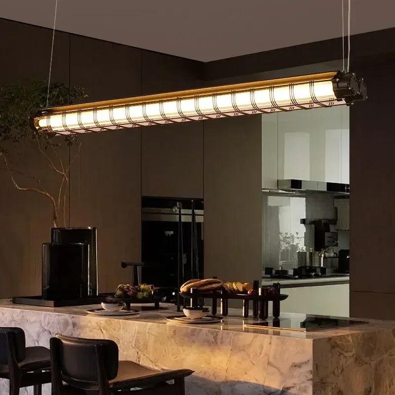 Industrial Retro Checkstand Chandeliers Long Metal Led Hanging Lamp For Office Bar Dining Room Kitchen Island Lighting Fixtures