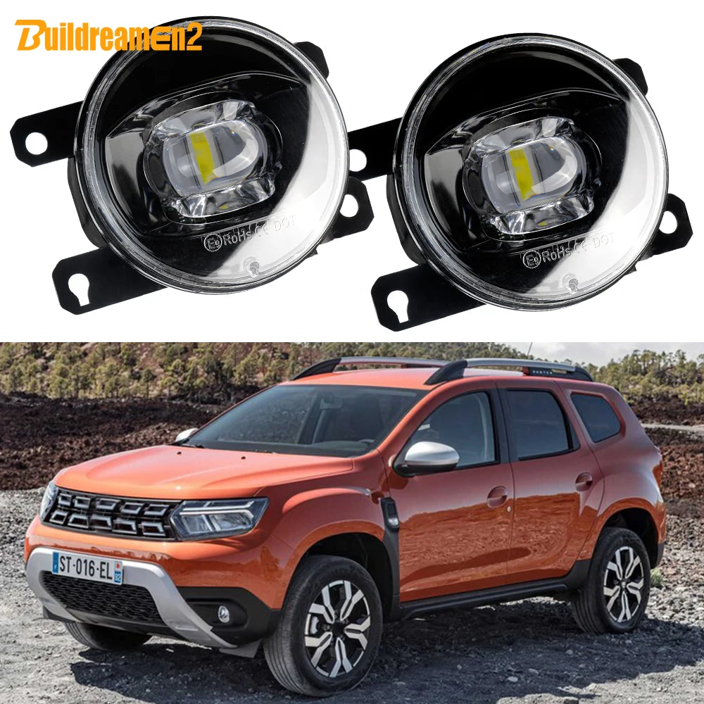 2 Pieces LED Lens Fog Light For Dacia Renault Duster 2010-2020 30W 8000LM Adjustable Car Front Bumper Fog Lamp Assembly H11