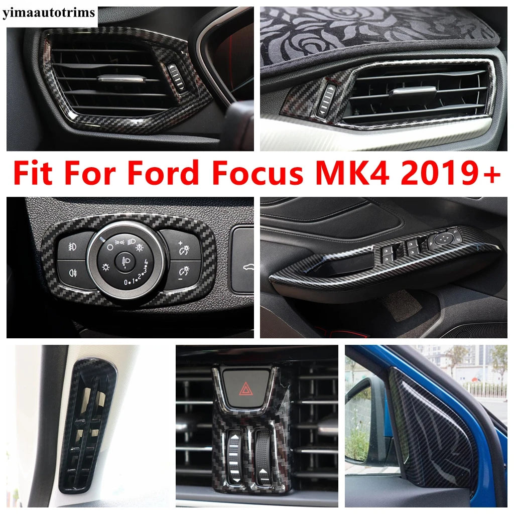 Warning Light / Head Lamp / Air AC Outlet Vent / Window Lift Cover Trim For Ford Focus MK4 2019 - 2025 Carbon Fiber Accessories
