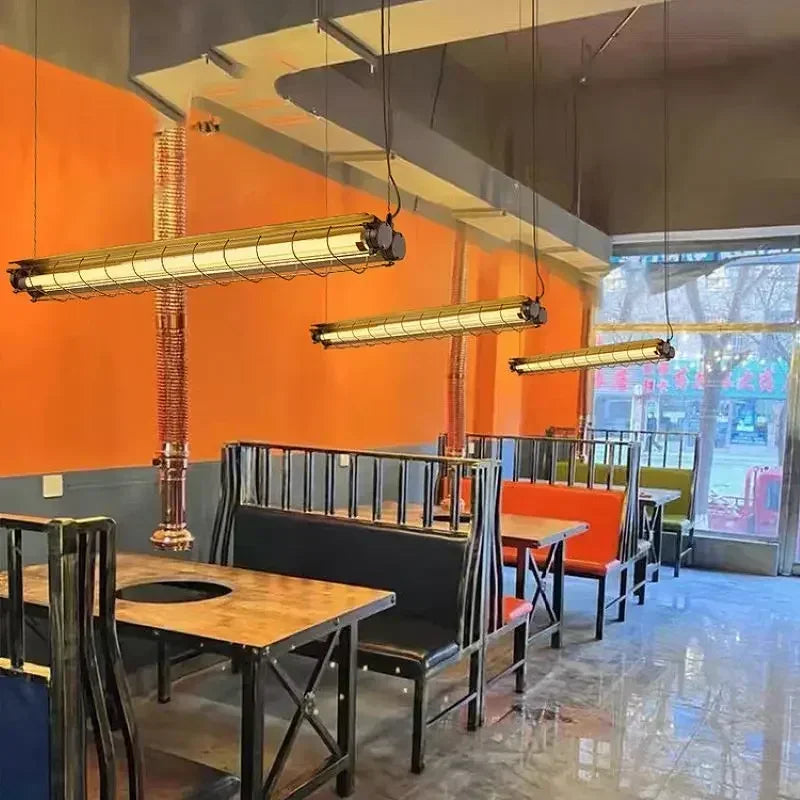 Industrial Retro Checkstand Chandeliers Long Metal Led Hanging Lamp For Office Bar Dining Room Kitchen Island Lighting Fixtures