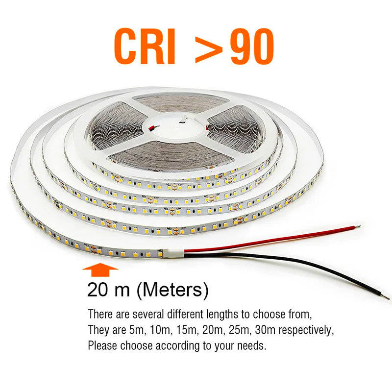 CRI90 High Brightness Single Strip 5m 10m 15m 20m 25M 30m LED Strips 24V 12V Light Strip CRI 90 Flexible 20 meters Soft Lamp Bar