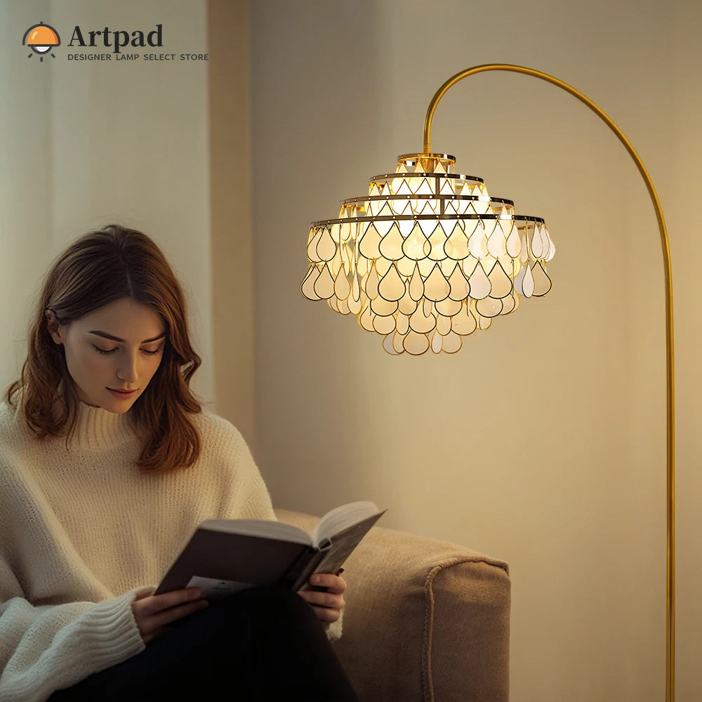 Luxury Bronze Floor Lamp For Living Room Bedroom Study Table Modern Room Decoration White Natural Seashell Stand Light