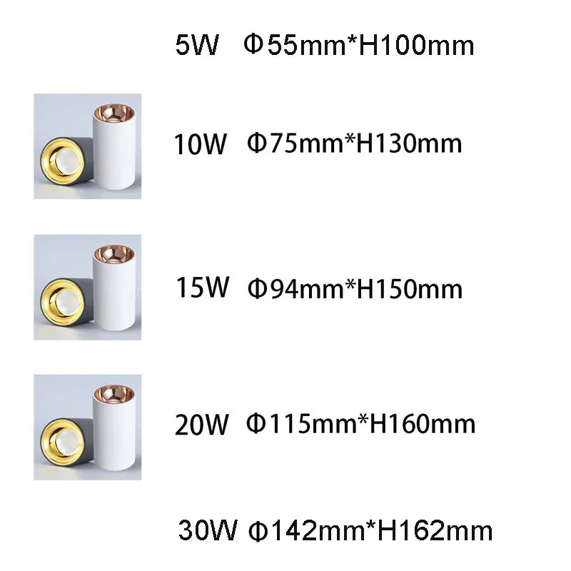 Cylinder Rose Gold Dimmable LED Spotlight  Downlight 5W 10W 15W 20W 30W Ceiling Lamp For Livingroom Kitchen Bedroom Foyer Office