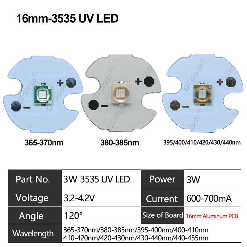 1-50pcs 3W 3535 UV Purple High Power LED Lamp Chip 365nm 370nm 385nm 395nm 400nm 410nm 420nm Beads Ultra Violet Light With PCB