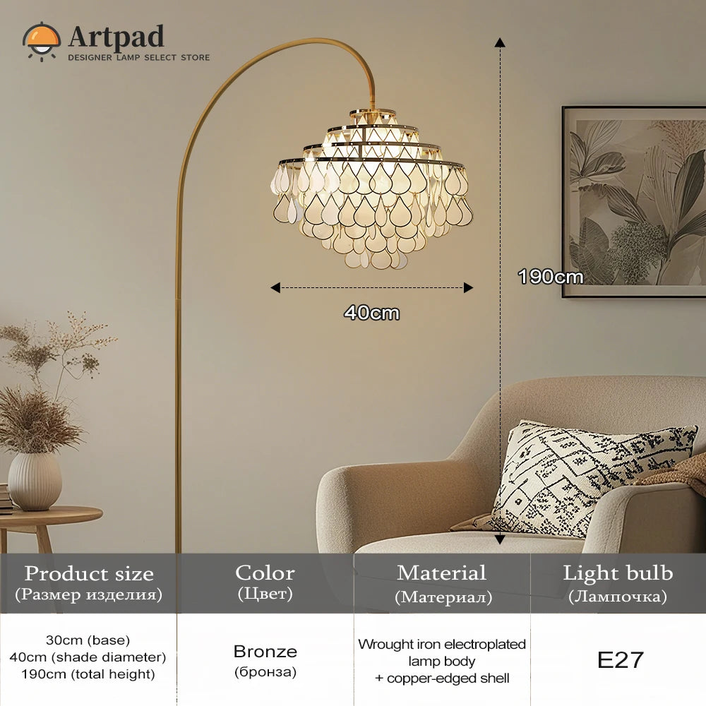 Luxury Bronze Floor Lamp For Living Room Bedroom Study Table Modern Room Decoration White Natural Seashell Stand Light