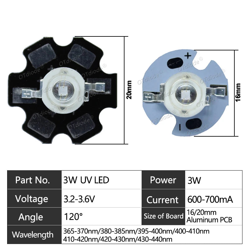 1-50pcs 3W 3535 UV Purple High Power LED Lamp Chip 365nm 370nm 385nm 395nm 400nm 410nm 420nm Beads Ultra Violet Light With PCB