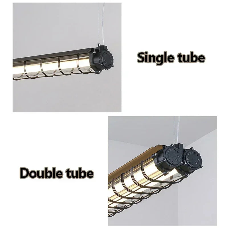 Industrial Retro Checkstand Chandeliers Long Metal Led Hanging Lamp For Office Bar Dining Room Kitchen Island Lighting Fixtures
