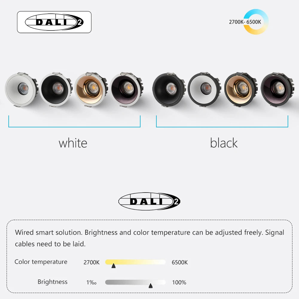 Tuya Zigbee/ DALI/ Matter Smart Recessed Led Spot light Ultra thin Anti Glare COB Ceiling Lamp Aluminum AC110V 220V Home Office