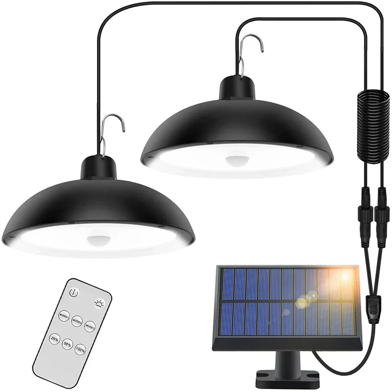 Solar Pendant Lamp Outdoor Waterproof Chandelier Light Hanging Shed LED Decorations with Remote Control for Indoor Shed Barn Roo