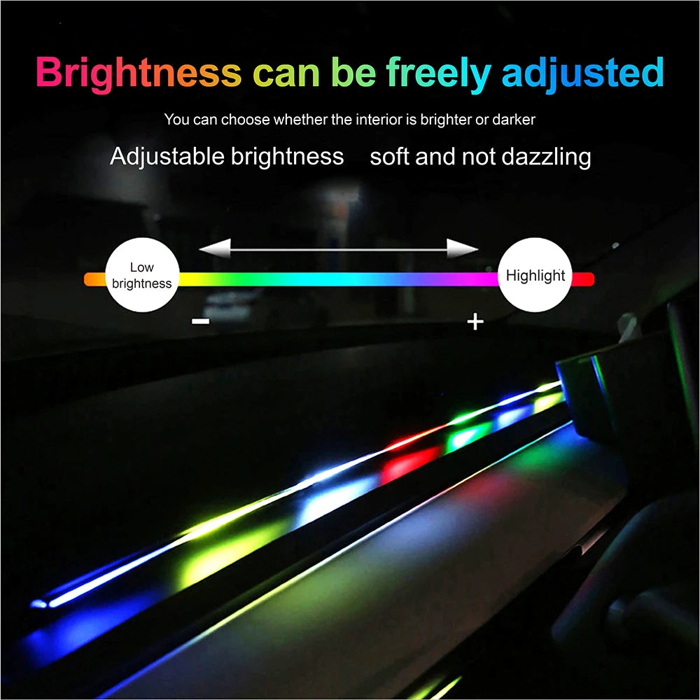 Car Led Ambient Light USB 68 Colors Acrylic Strips 110cm Full Colors RGB Car Interior Hidden App Remote Control Atmosphere Lamp