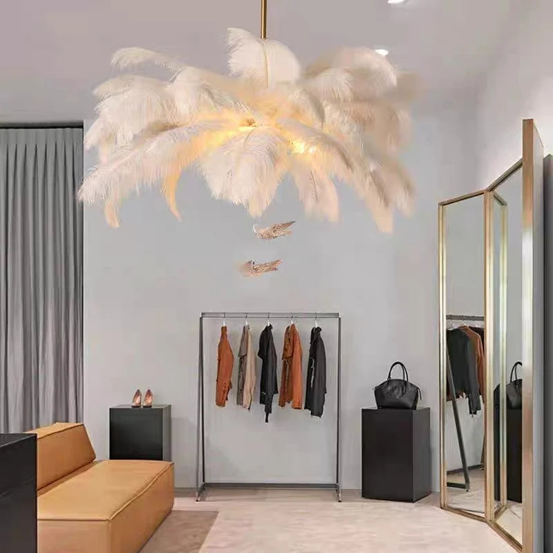 Luxury Ostrich Feather Lamp Led Pendant Lights Living Room Girl's Room Bedroom Indoor Lighting Chandelier Hanging Light Fixture