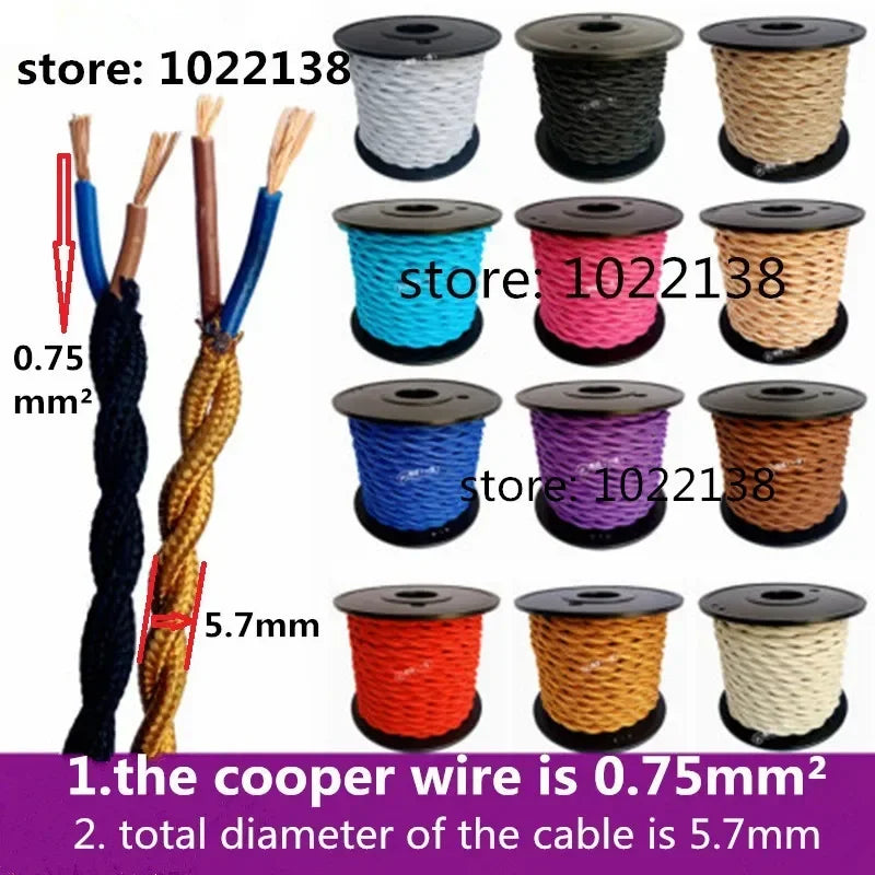 Fabric Cable cord for Vintage Pendant light 110/220V Decoration lamp Cables Gold Knitted Cloth Twisted Electrical Wire