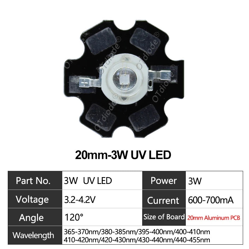1-50pcs 3W 3535 UV Purple High Power LED Lamp Chip 365nm 370nm 385nm 395nm 400nm 410nm 420nm Beads Ultra Violet Light With PCB